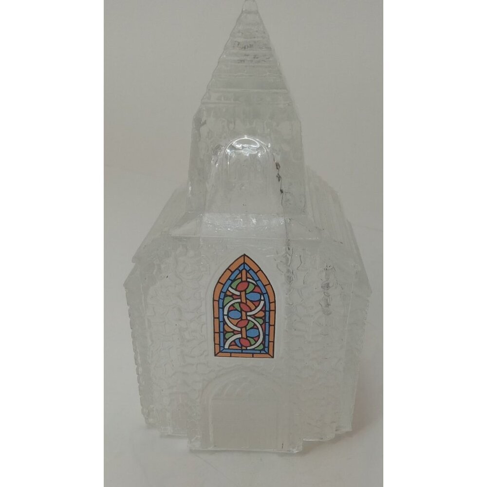 Avon Vintage Church Etched Clear Glass 6.5” Holiday Decor Christmas Candle